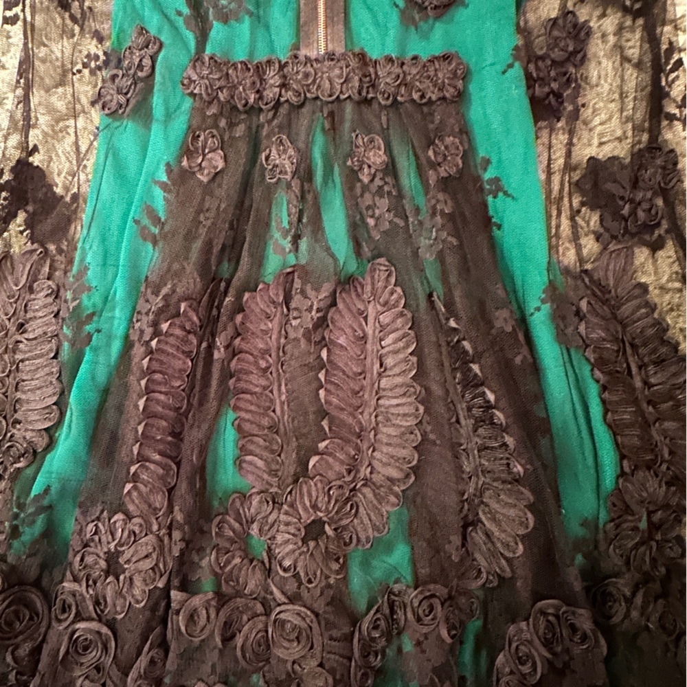 3.1 Philip Lim 2 Piece Green and Black Lace Dress with Bell Sleeves Size 4 - Picture 10 of 13